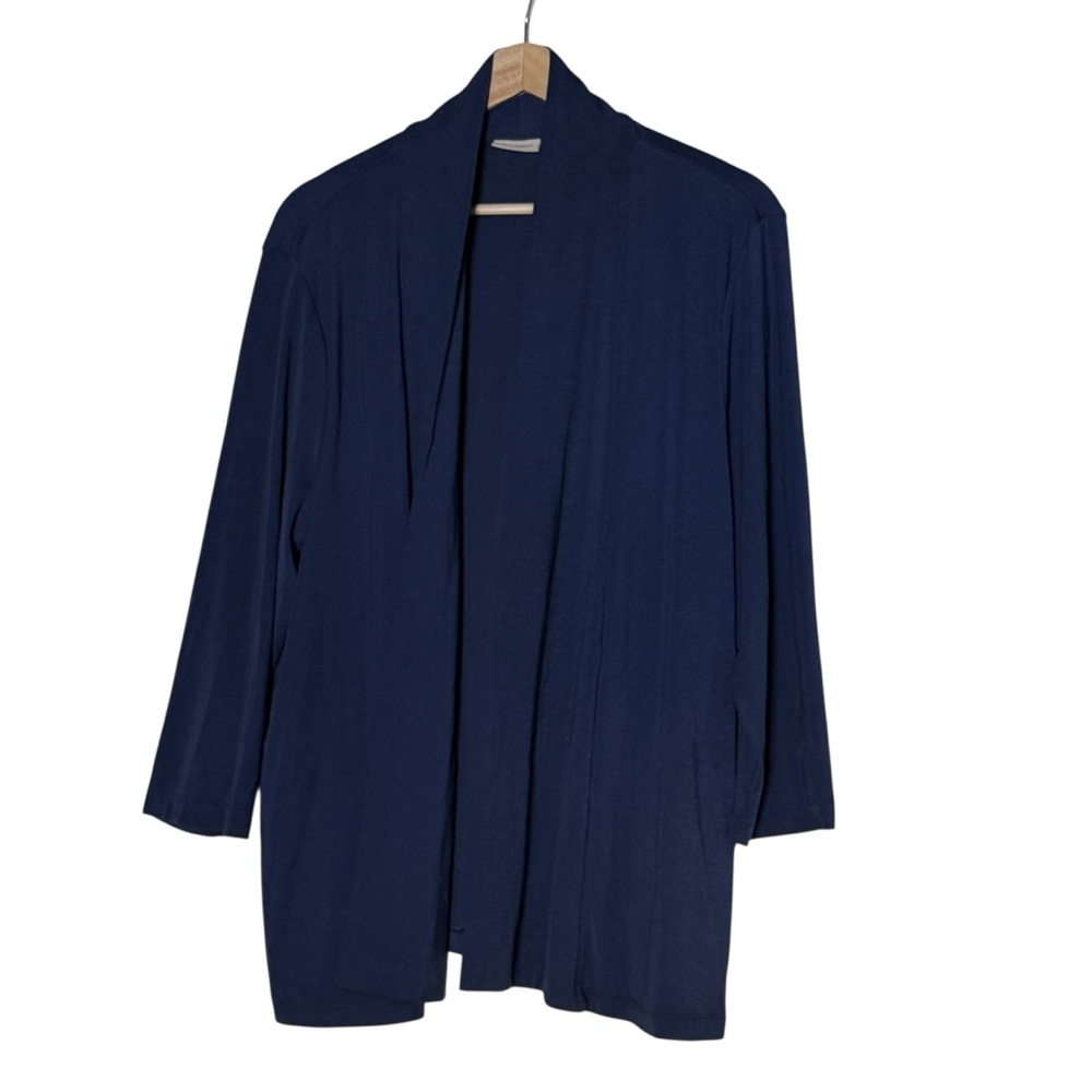 Chicos Easywear Slinky Stretch Knit Open Front Blazer Cardigan Size XL Blue